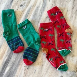 Vineyard Vines boys Patterned Crew Socks - Green & Red Two Pairs Sz Fits 3-4